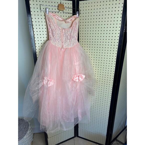 Vintage Gunne Sax x Jessica McClintock Pink Tulle Corset Prom Dress- Juniors 5 - Picture 2 of 11